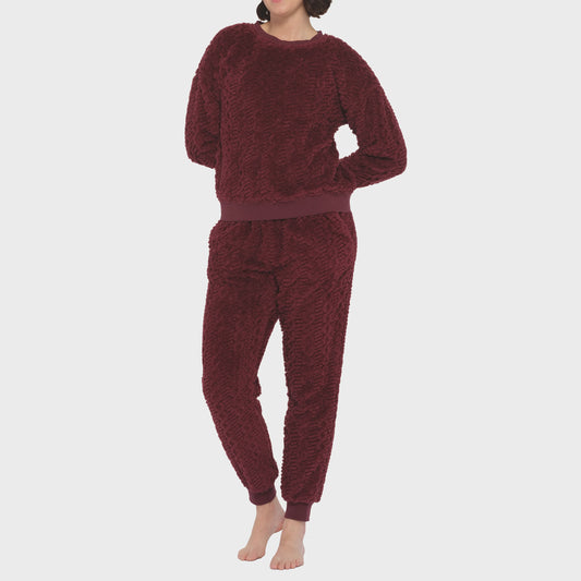 Lux Sherpa Fleece Lounge Set in Burgandy