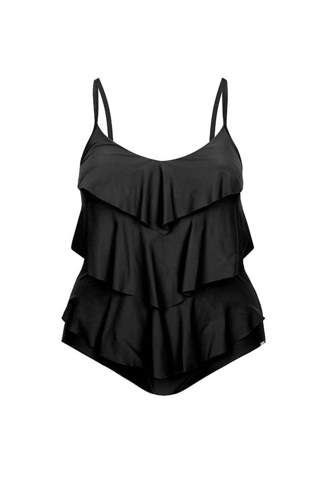 Black 3 Tier One Piece Swimsuit