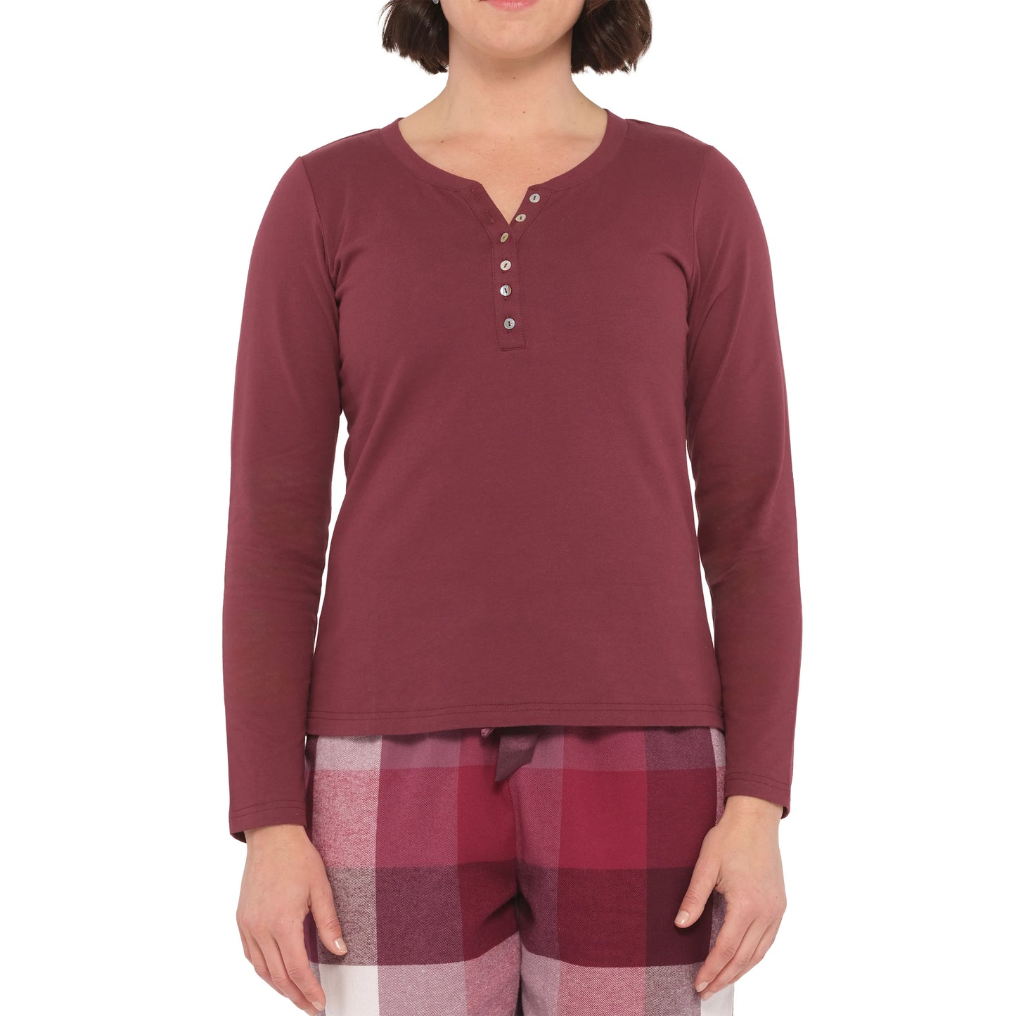Cotton Jersey Henley Pyjama Top in Burgundy