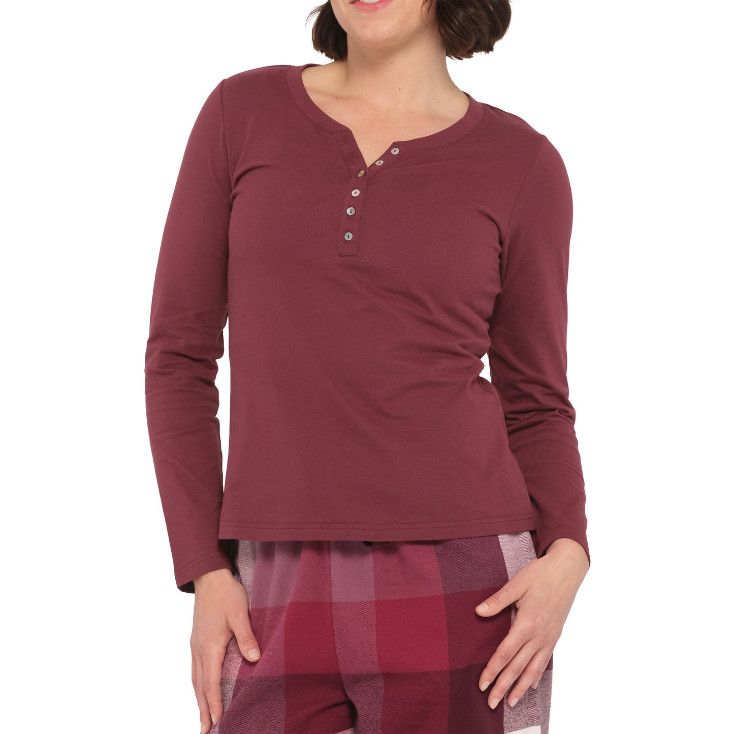Cotton Jersey Henley Pyjama Top in Burgundy