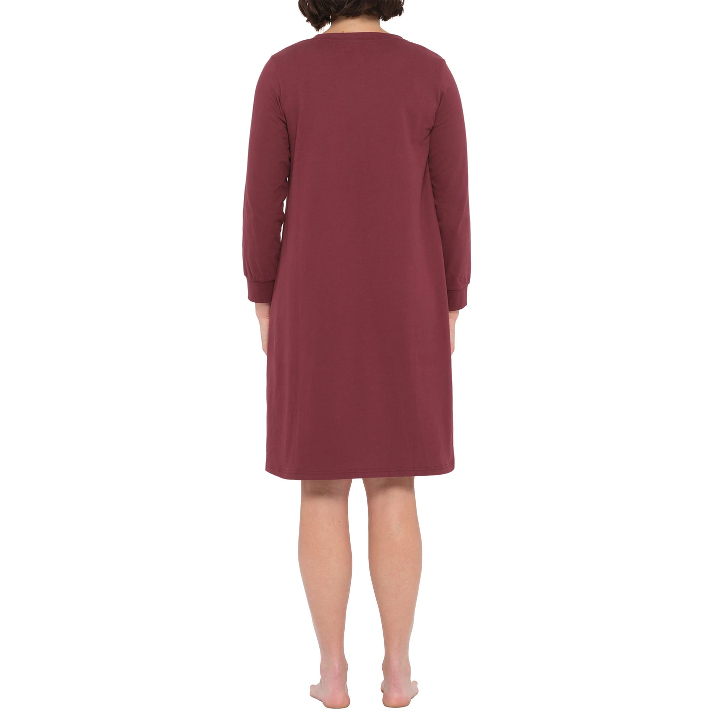 Cotton Jersey Long Sleeve Henley Nightie in Burgandy