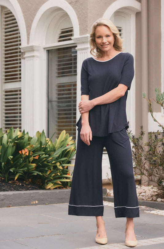 Culotte Resort Pant - French Navy White Trim