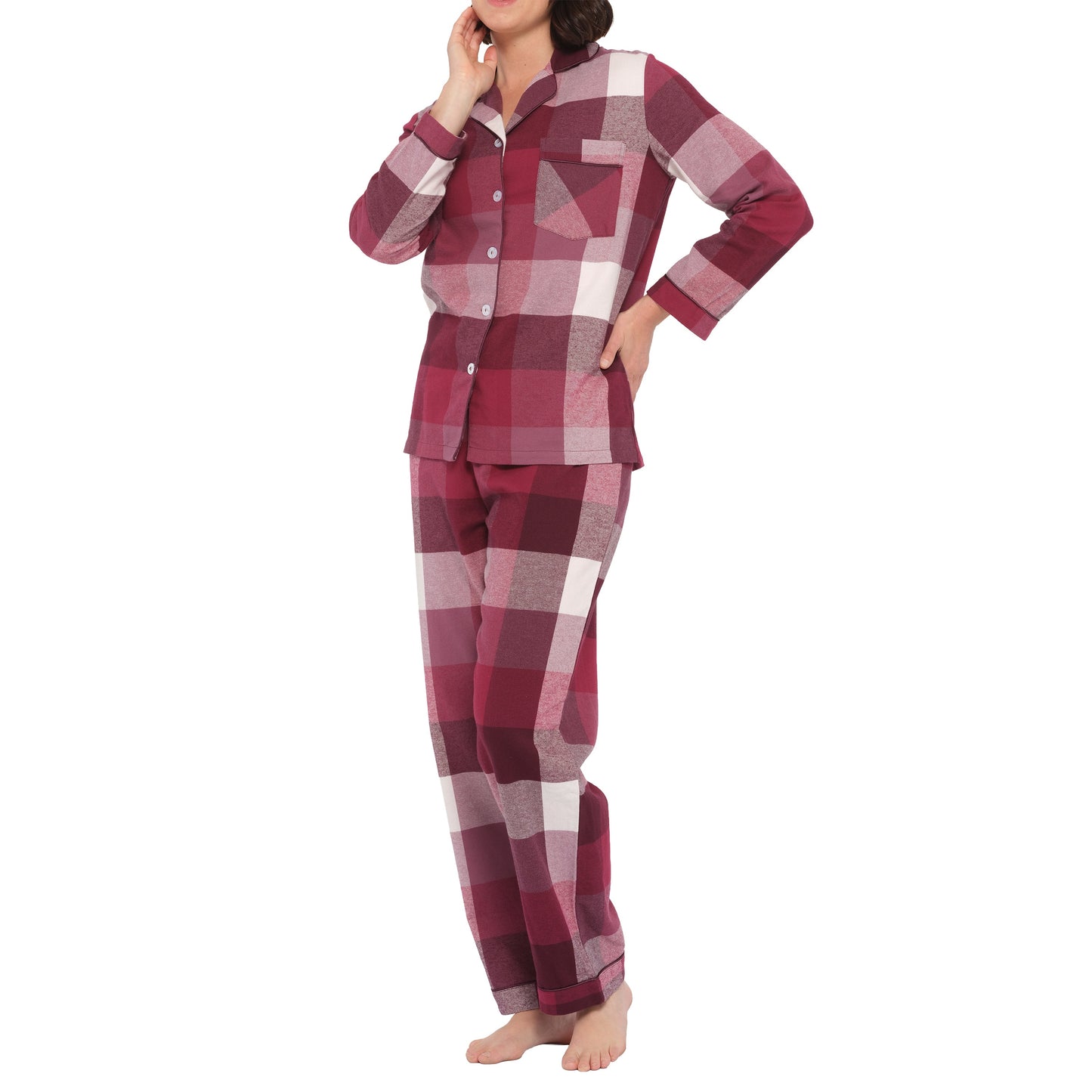 Deep Twilight Flannelette Pyjama Set in Burgandy
