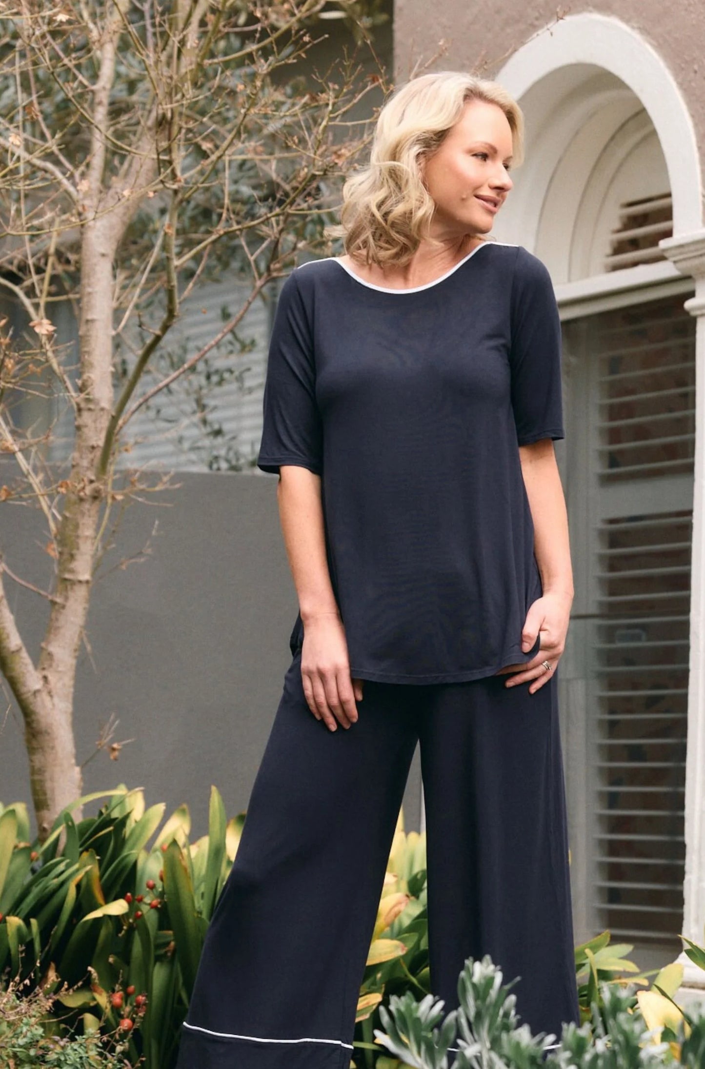Tilly 3/4 Sleeve - French Navy White Trim