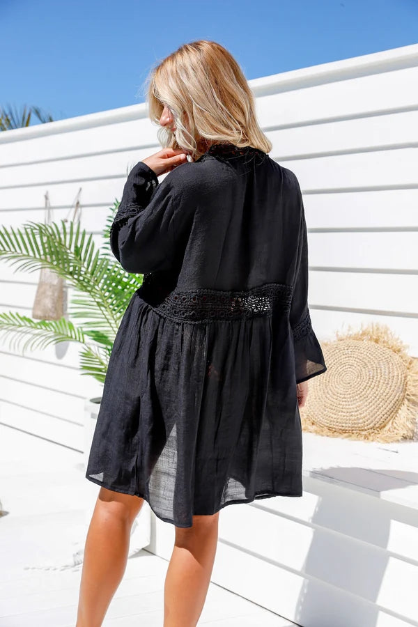 Tie Up Beach Cover in Black