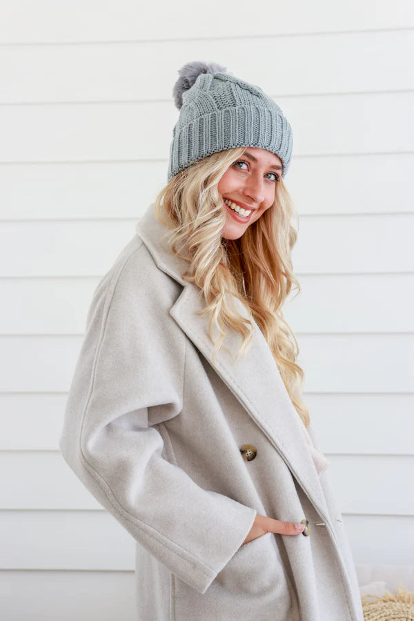 Cable Knit Beanie with Pom Pom