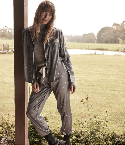 Ivory Steel Satin Geo Pj