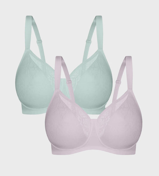 Lacy Minimiser Bra 2 Pack in Pink & Turquoise