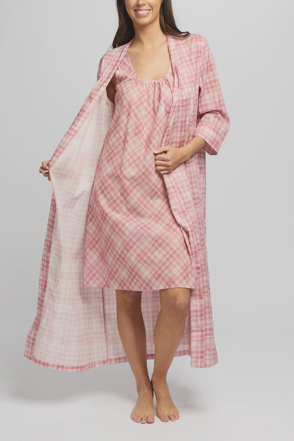 Baselayers  Morning Honey Cotton Voile Robe - Musk Gingham