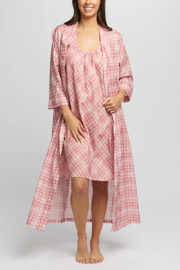 Baselayers  Morning Honey Cotton Voile Robe - Musk Gingham