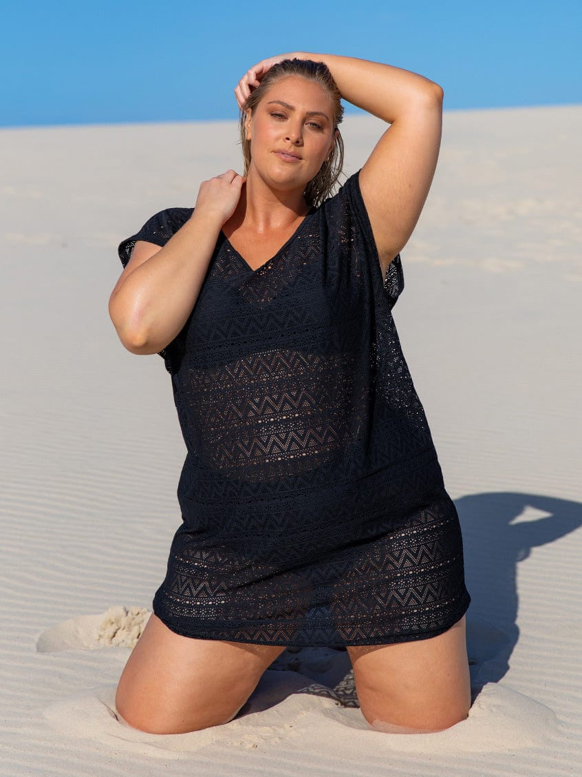 Mesh Beach Cover Up in Black