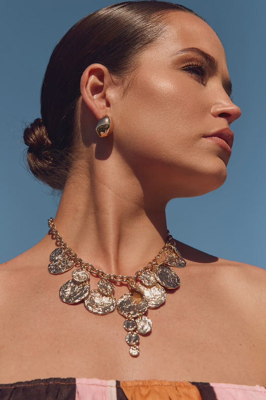 Molten Metal Disc Necklace in Gold