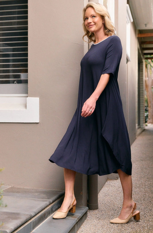 Original Tri Dress - French Navy White Trim