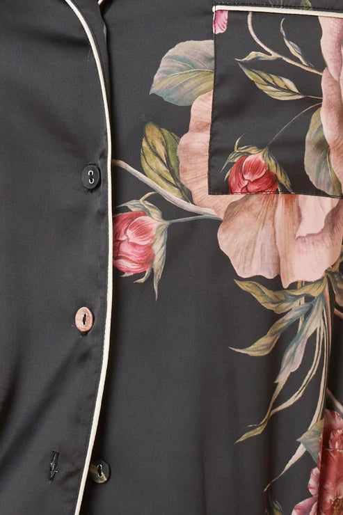 Ruby Floral Satin PJ set in Black