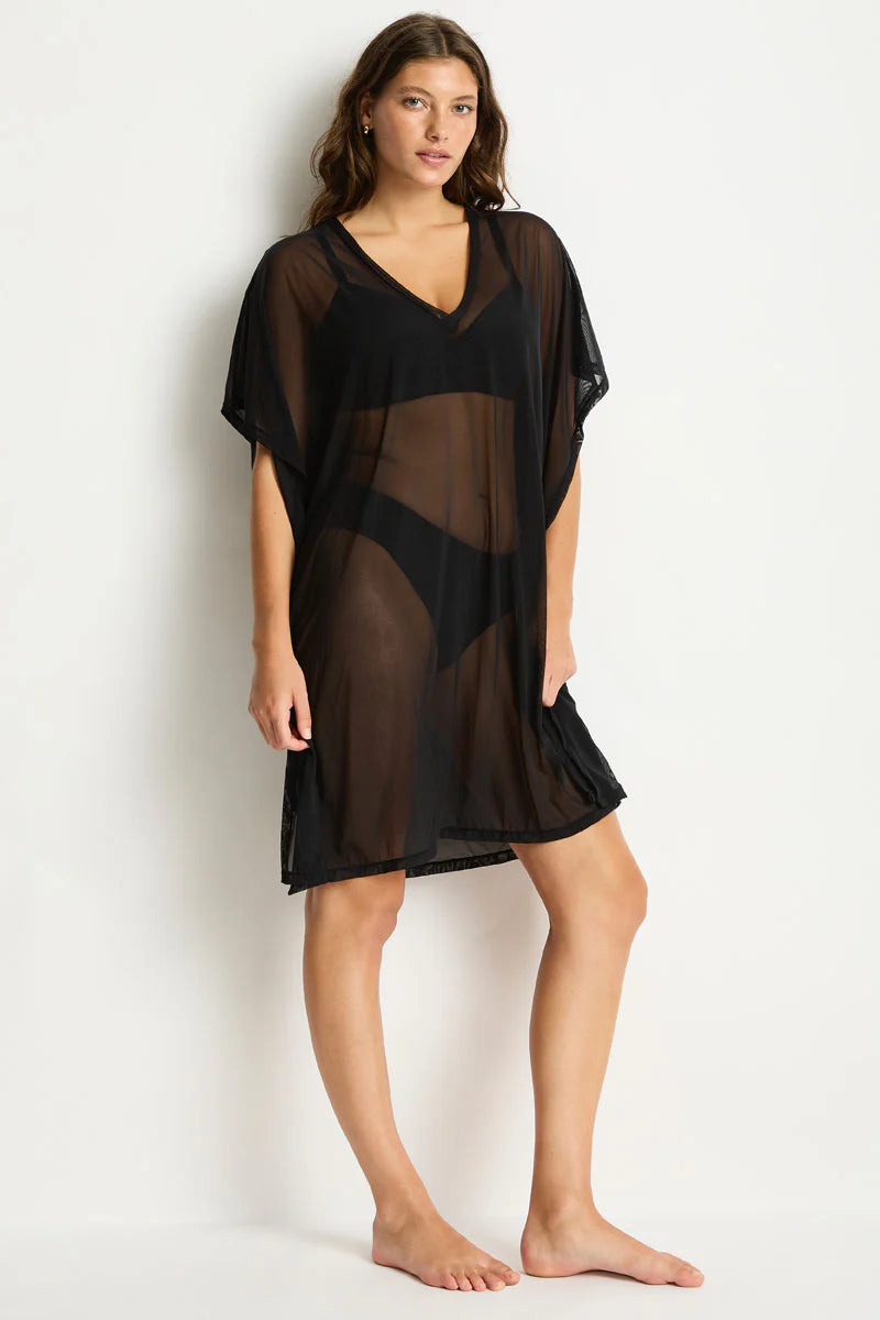 Eco Essentials Mesh Kaftan in Black