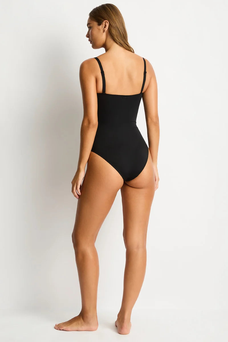 Scallop Square Neck Bralette One Piece in Black