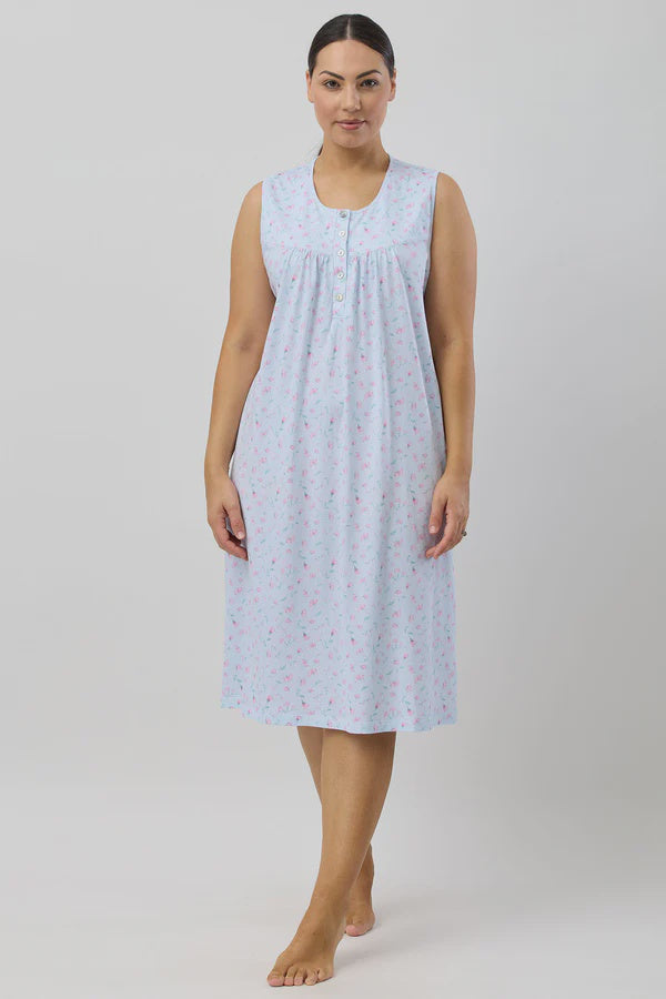 Peony Sleeveless Nightie in Blue
