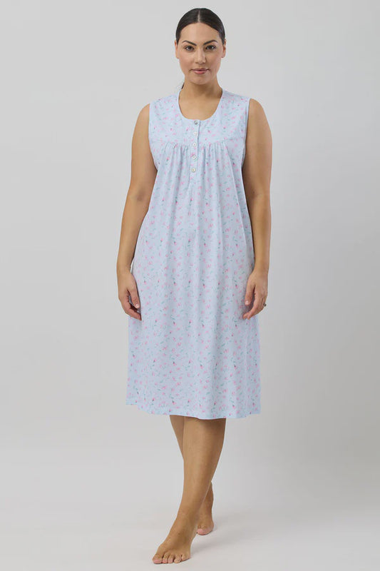 Peony Sleeveless Nightie in Blue