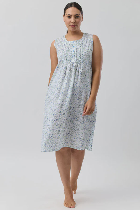 Pansies Sleeveless Nightie in Blue