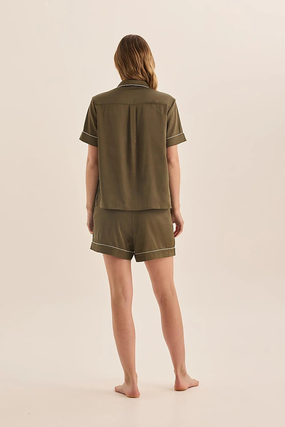 Sonia Olive Satin Short PJ Set in OIive