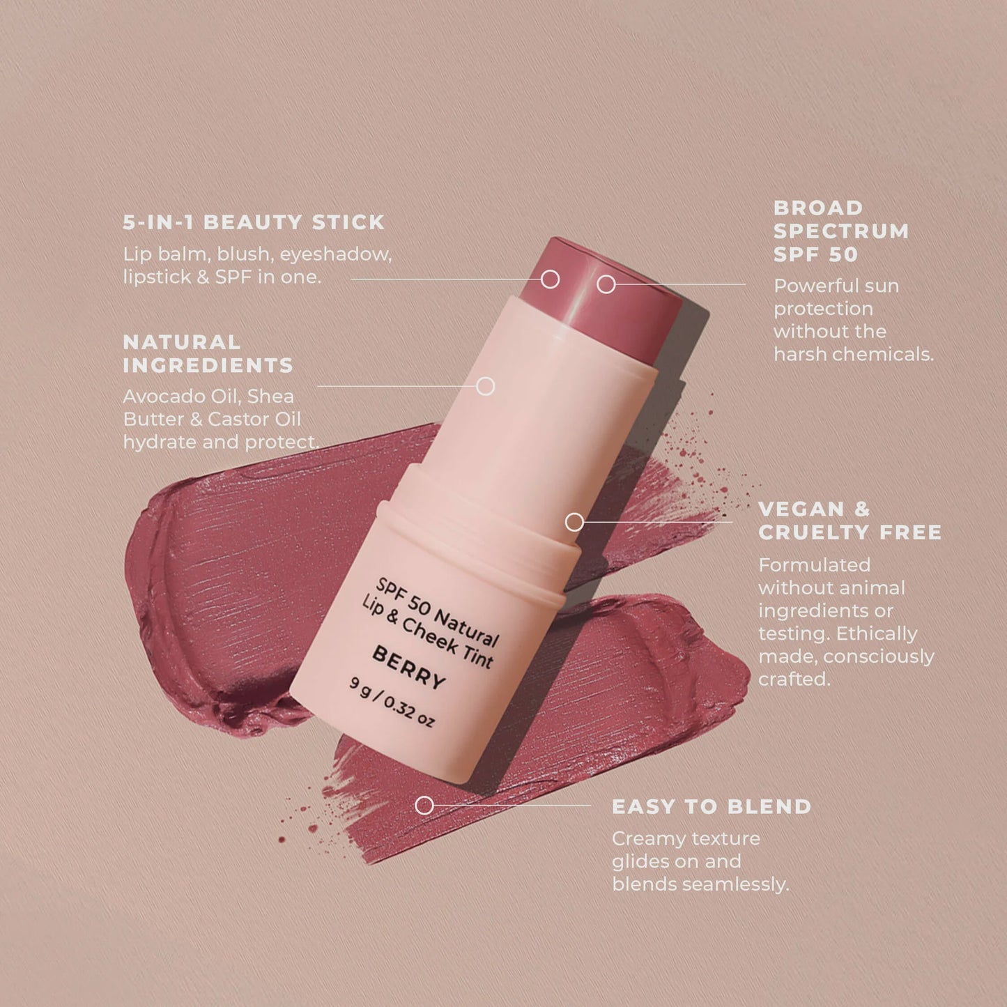 SPF 50 Natural Lip & Cheek Tint in Berry