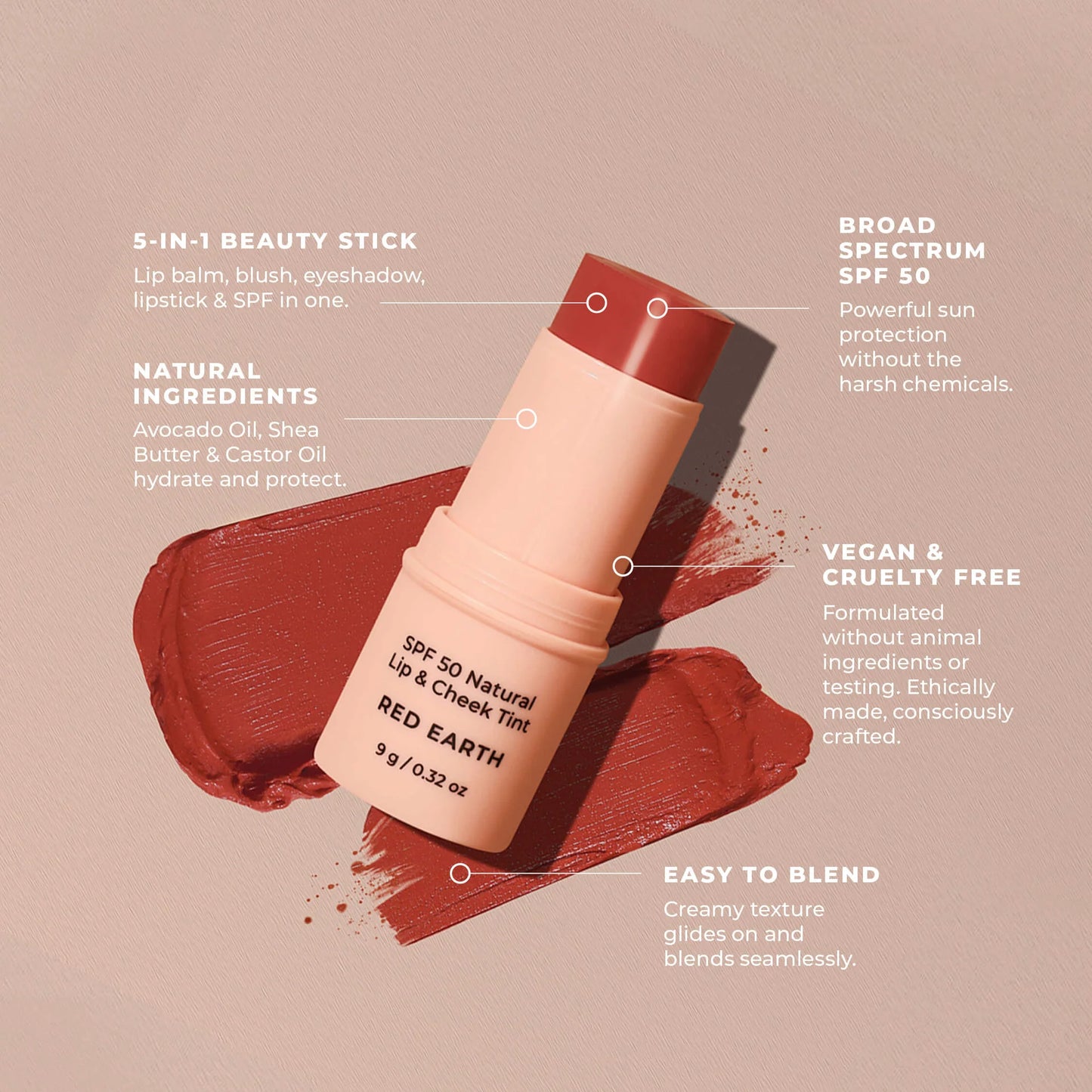SPF 50 Natural Lip & Cheek Tint in Red Earth
