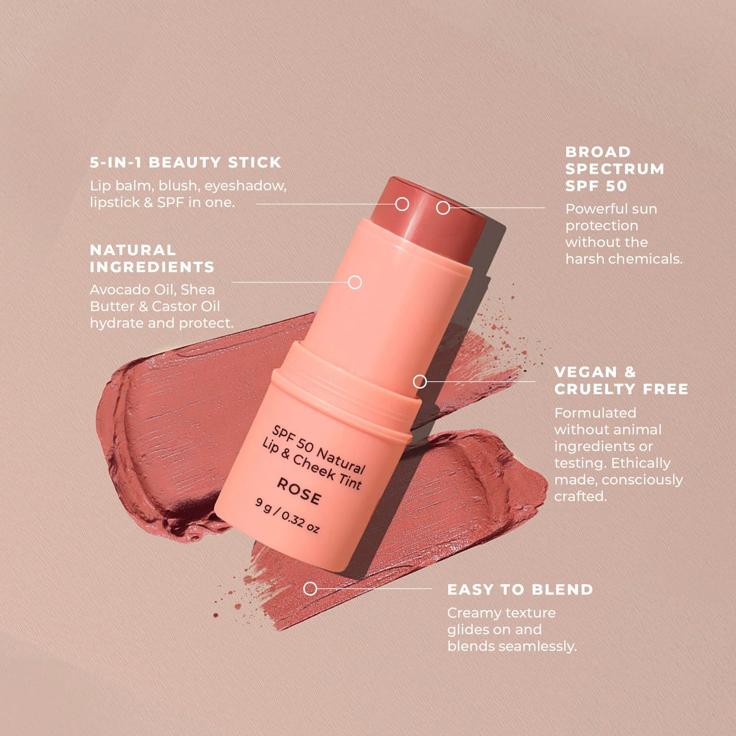SPF 50 Natural Lip & Cheek Tint in Rose