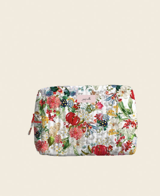 Quilted Medium Cosmetics Bag in Holly White