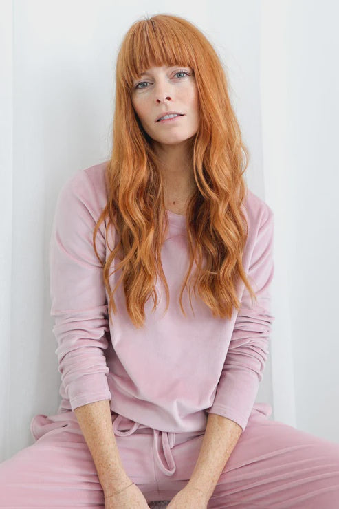 Thea Velour Long Lounge Set in Pink