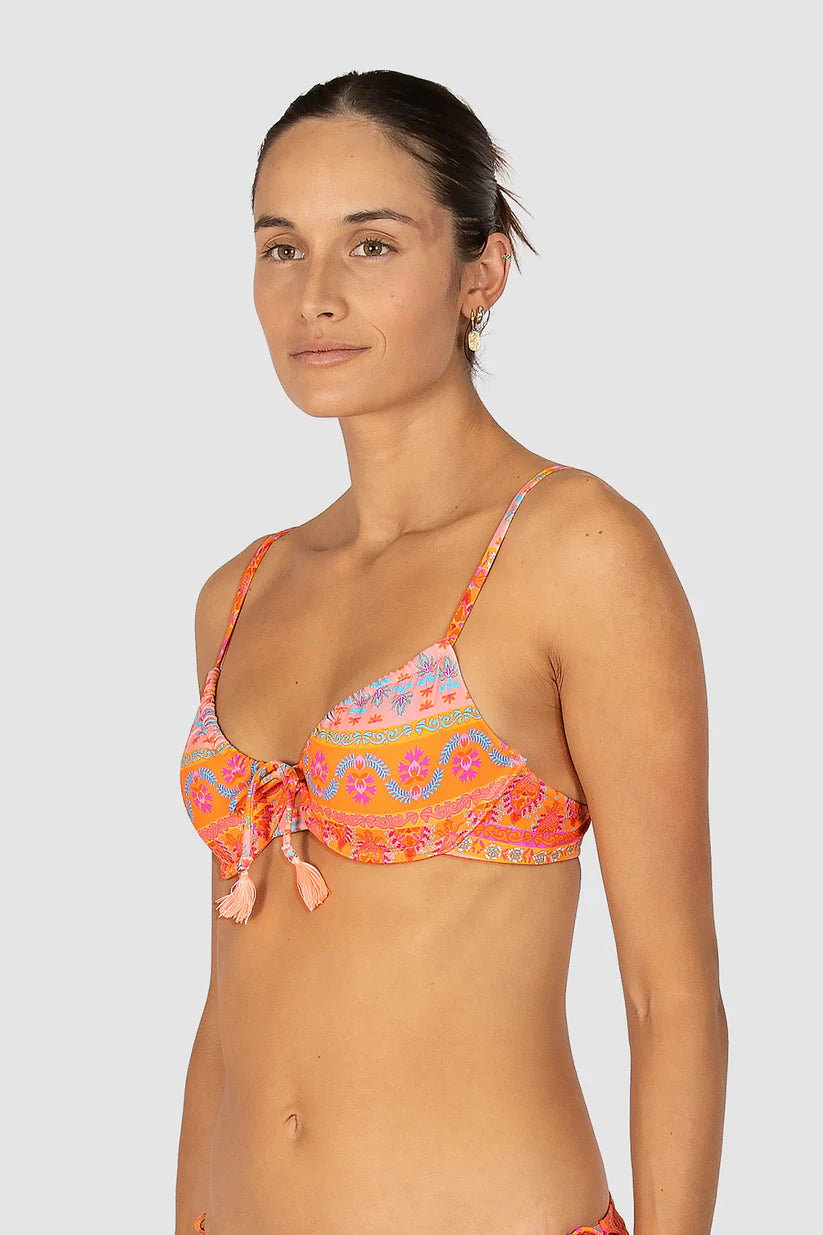 Morocco Ruched Underwire Bikini Bra Top in Sunset