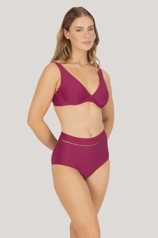 Rococco Lace High Waist Bikini Bottom in Berry