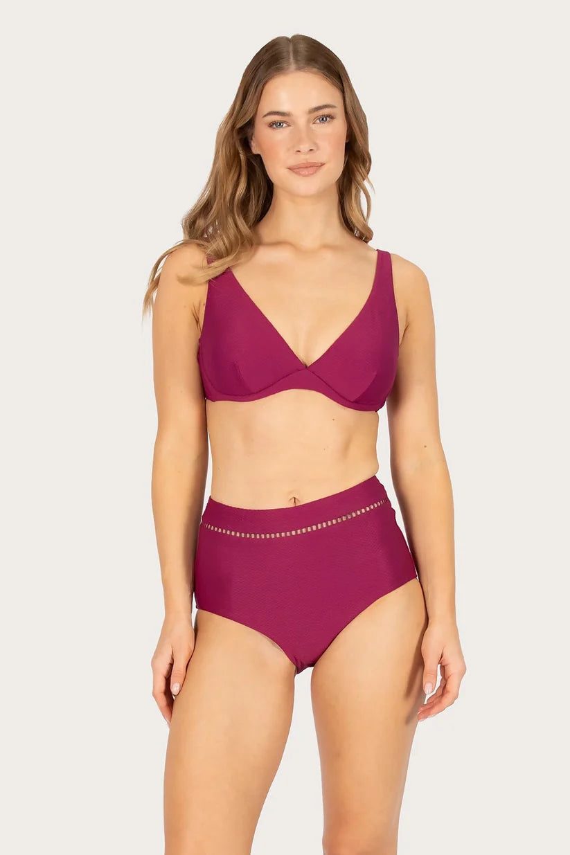 Rococco Lace High Waist Bikini Bottom in Berry