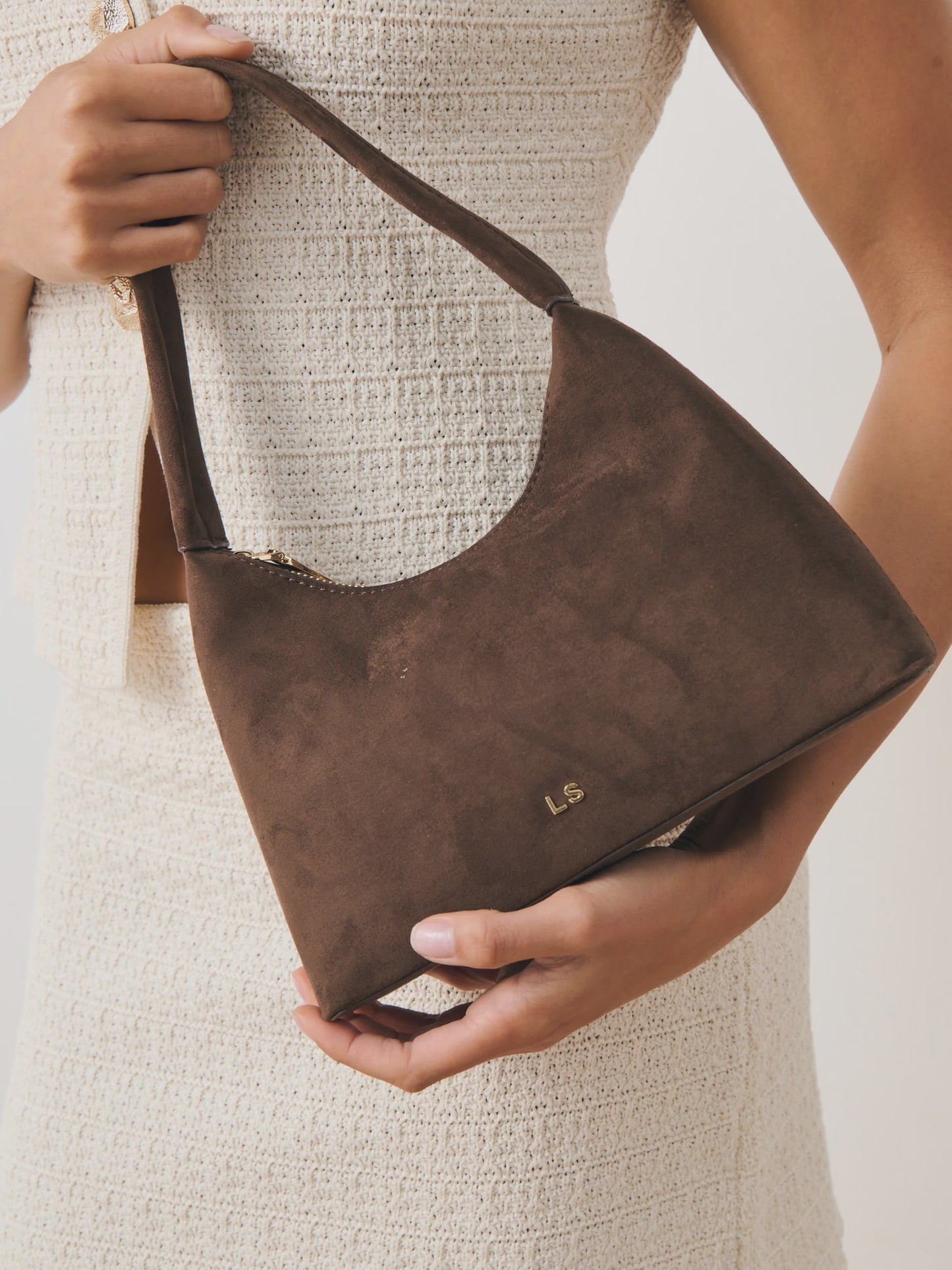 Katie Shoulder Bag in Suede Brown