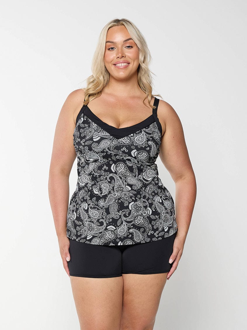 Mono Paisley Chlorine Resistant Underwire Tankini Top
