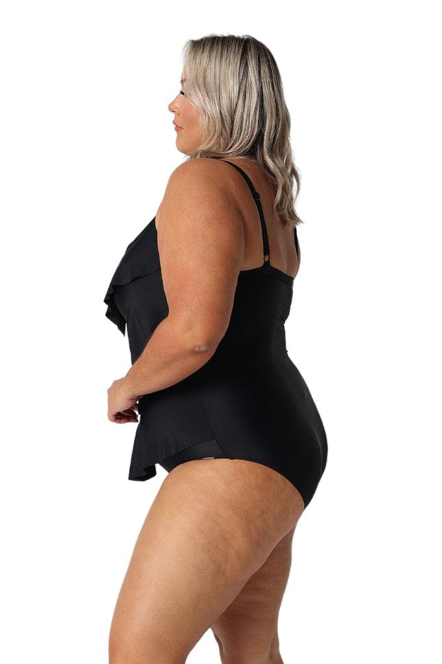 Black 3 Tier One Piece Swimsuit