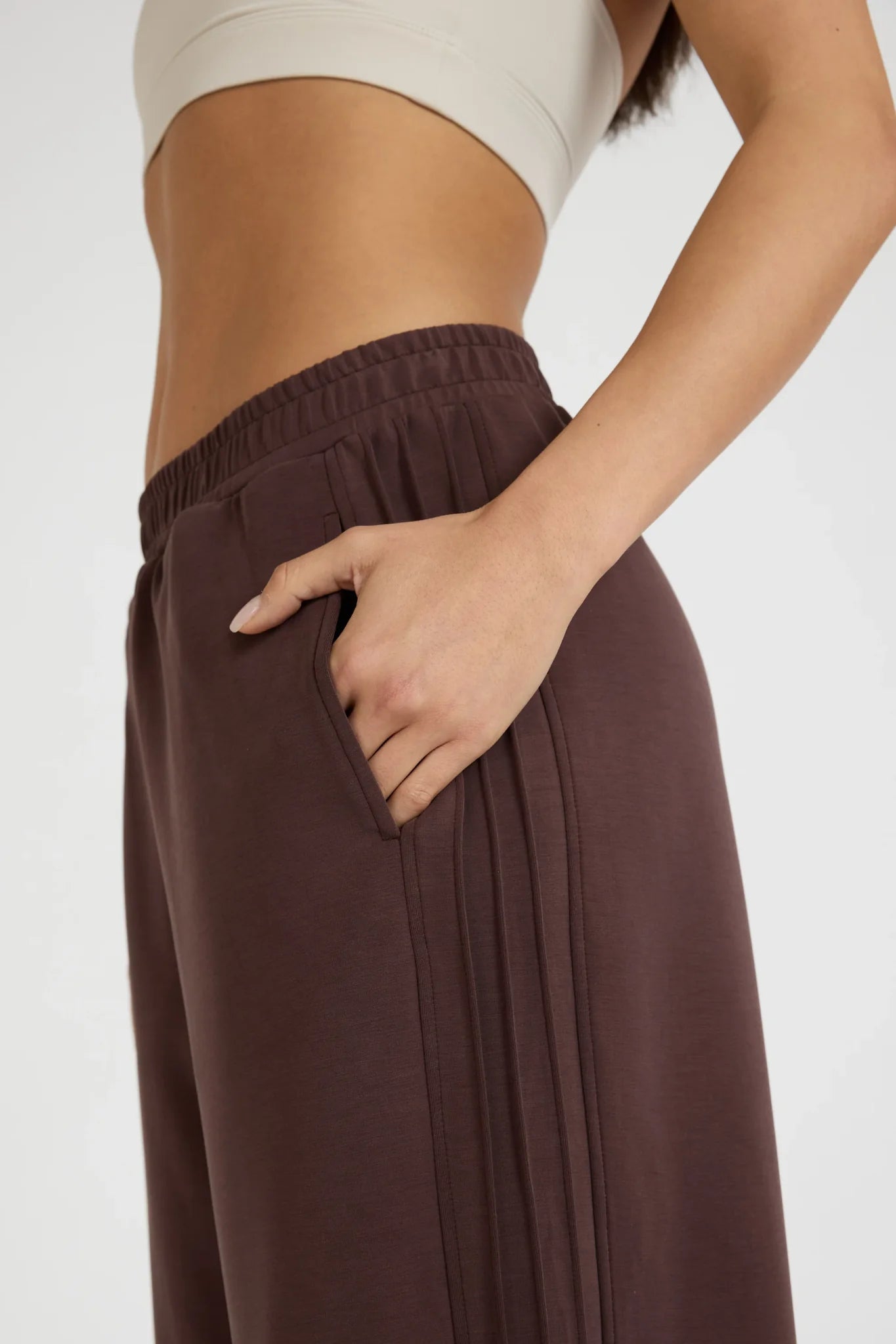 Soft Luxury Pin Tuck Wide Leg Track Pant in Espresso