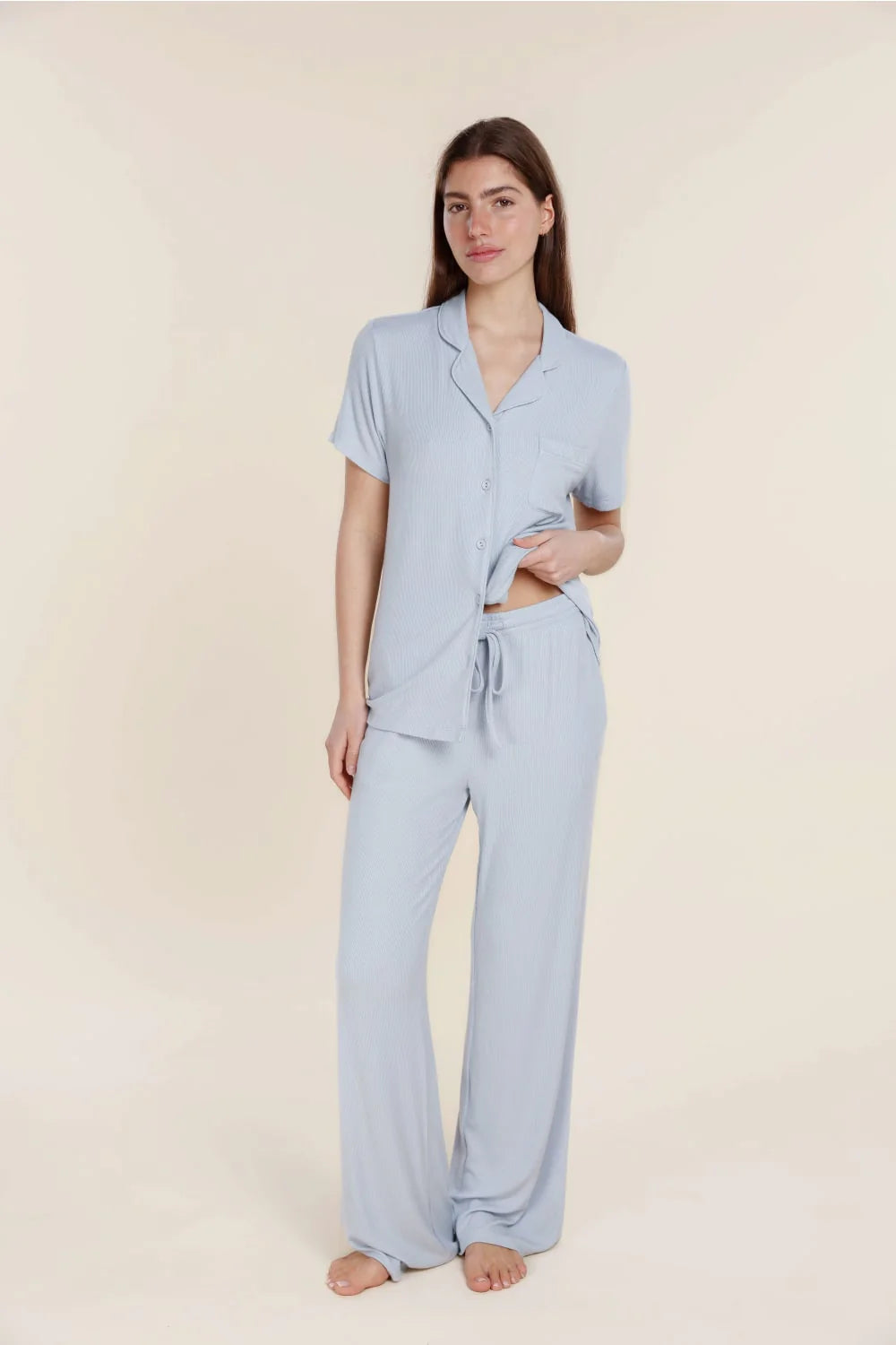 Athens Ribbed Long Pants in Powder Blue
