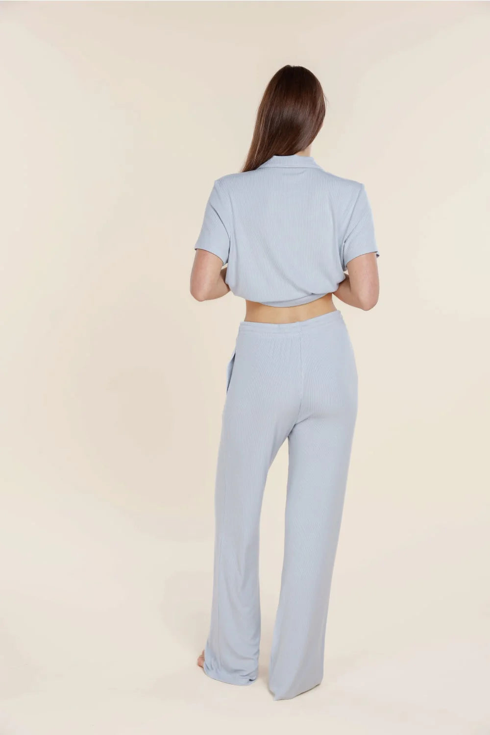 Athens Ribbed Long Pants in Powder Blue