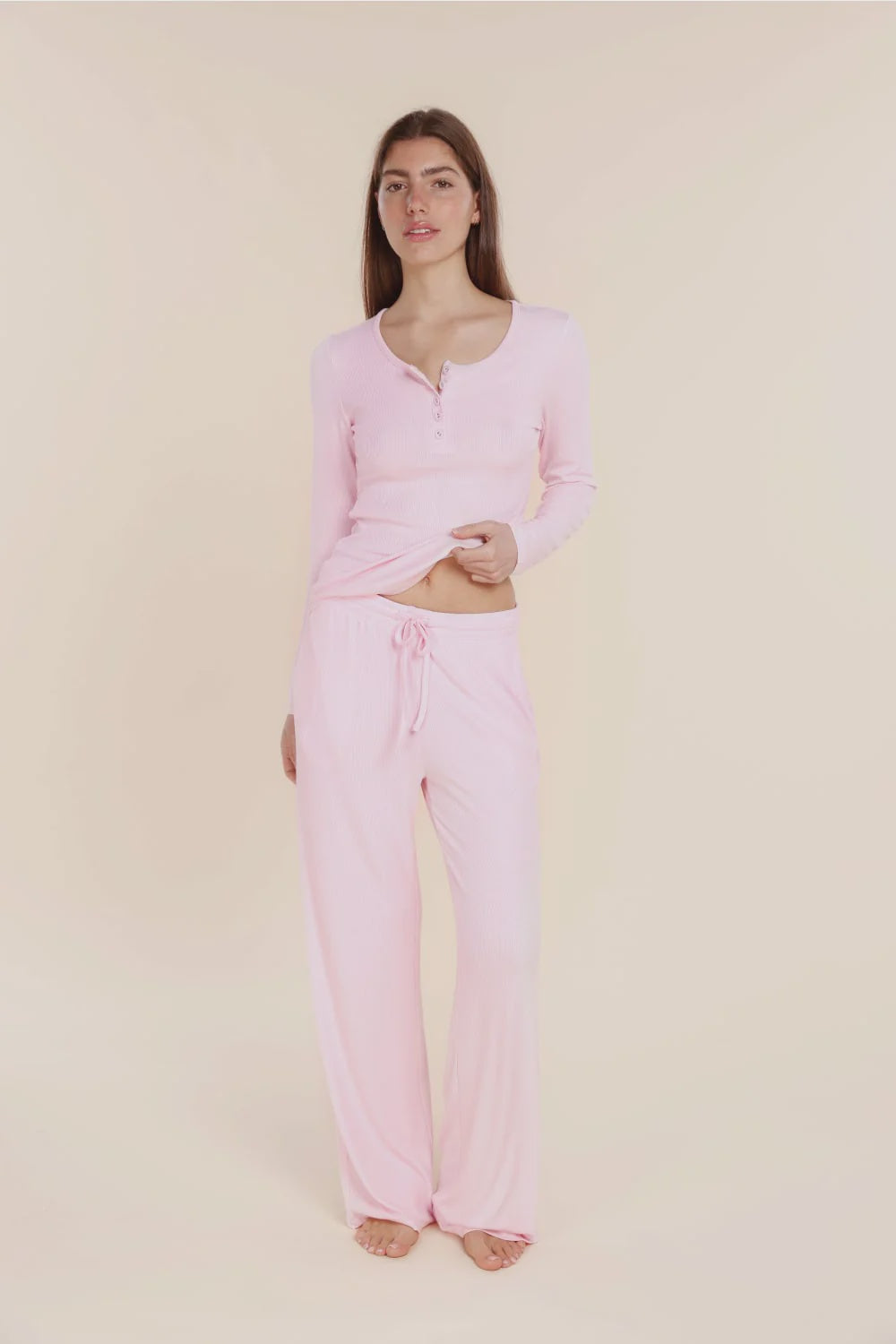 Athens Ribbed Long Pants in Pink