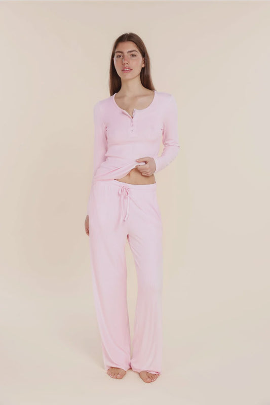 Athens Ribbed Long Pants in Pink