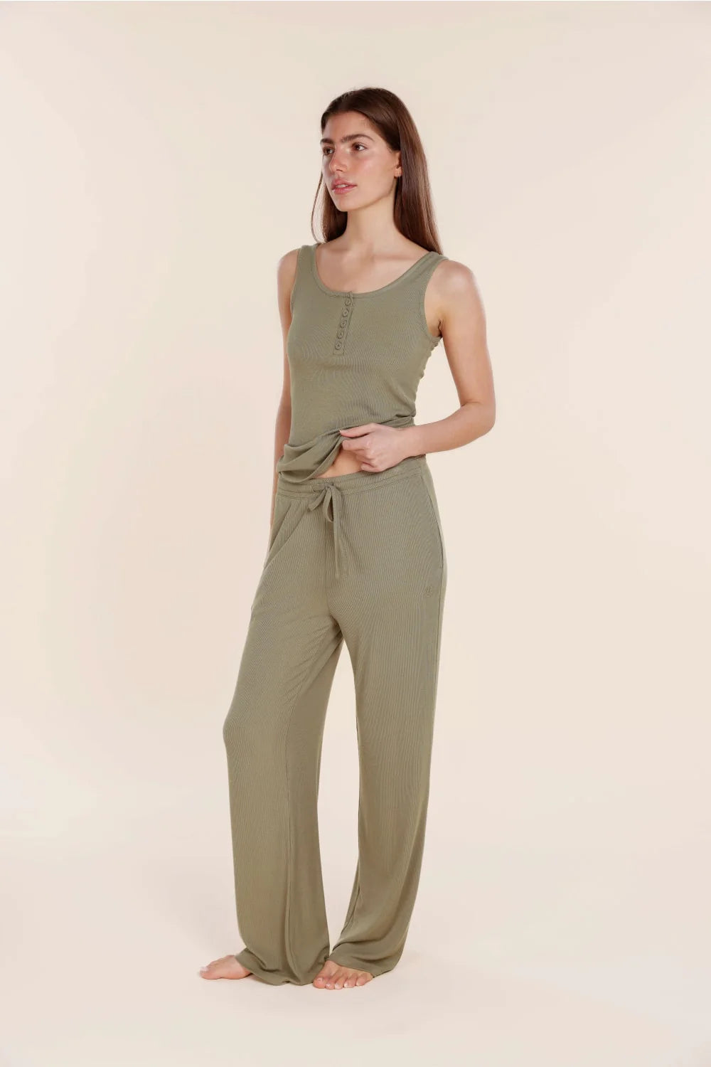 Athens Ribbed Long Pants in Olive