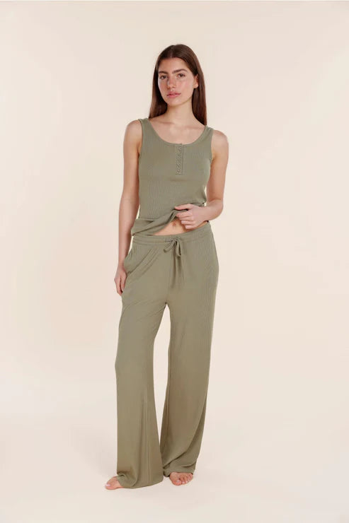 Athens Ribbed Long Pants in Olive