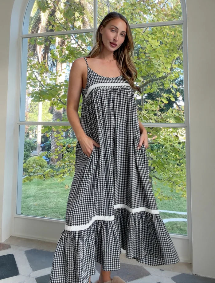 Seersucker Lace Insert Maxi Nightie