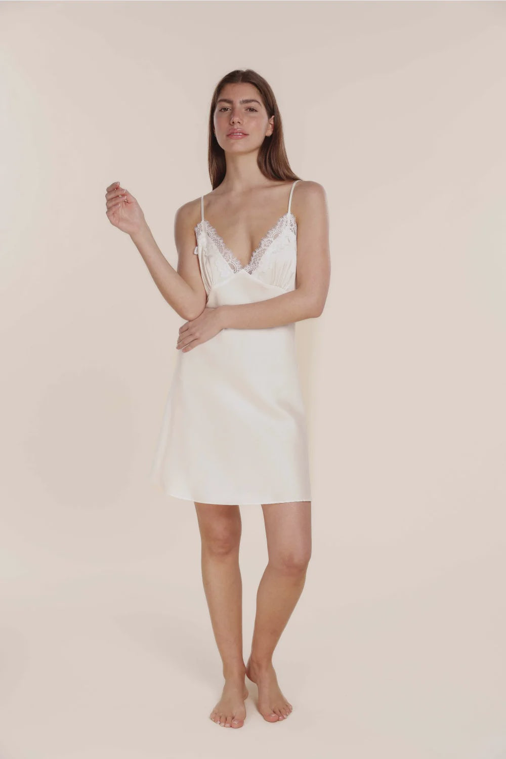 Azalia Silky Satin Short Chemise in Ivory