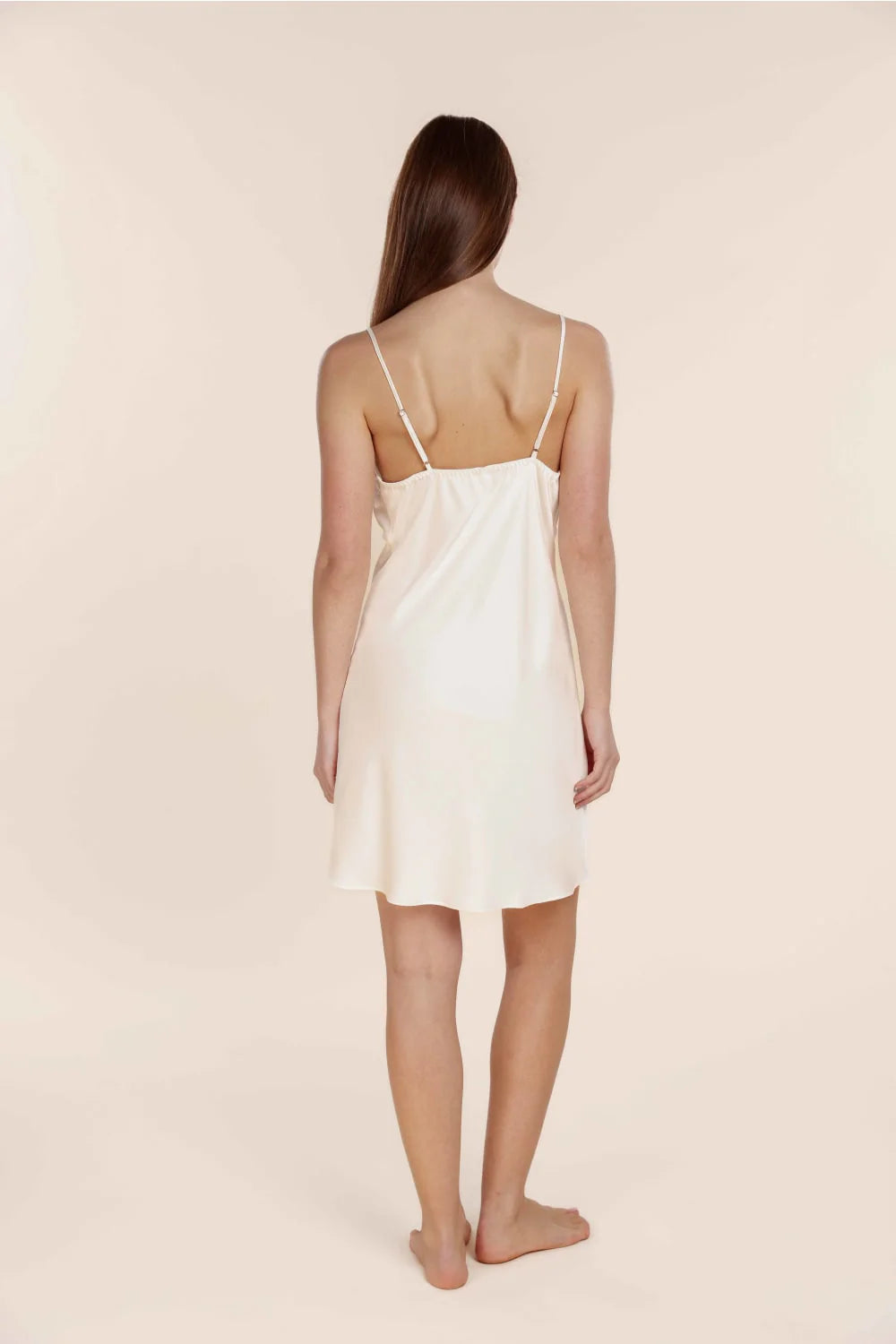 Azalia Silky Satin Short Chemise in Ivory