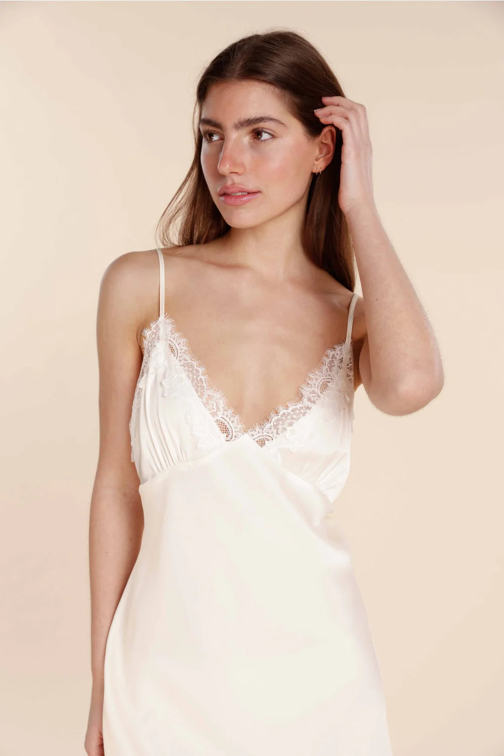 Azalia Silky Satin Short Chemise in Ivory