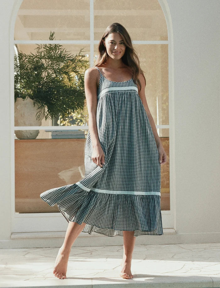 Seersucker Lace Insert Maxi Nightie