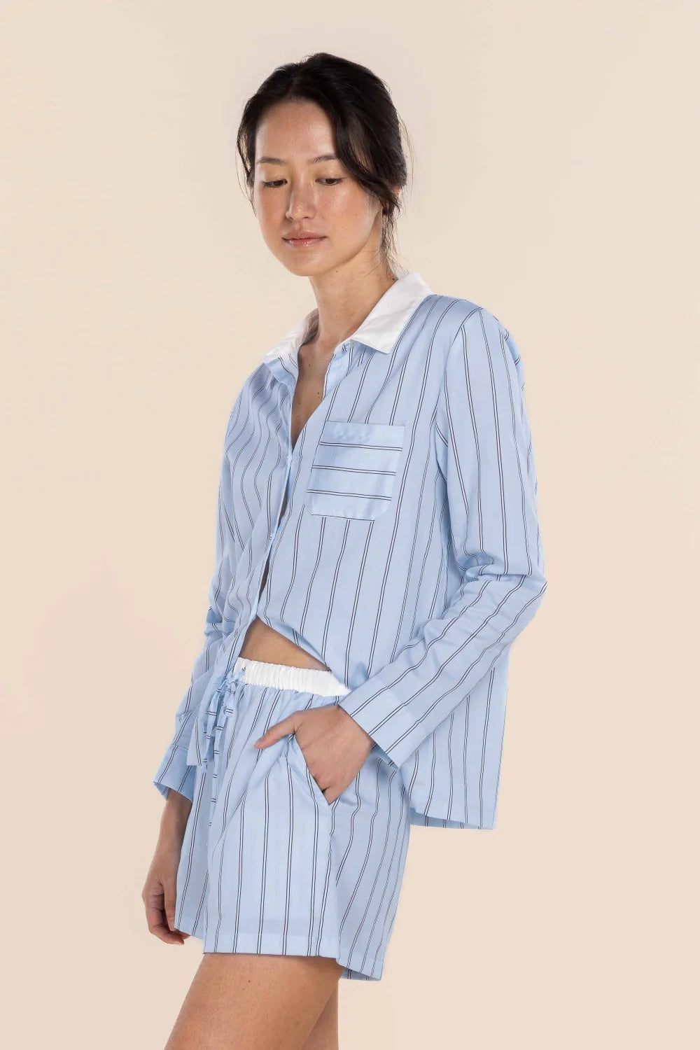Birdie Long Sleeve Short Pyjama Set in Blue