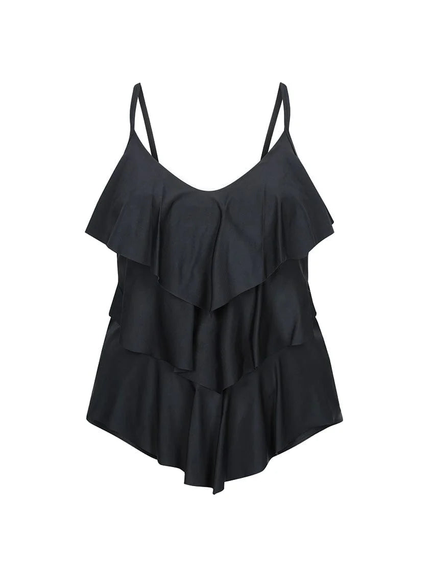 3 Tier Ruffle Tankini Top in Black