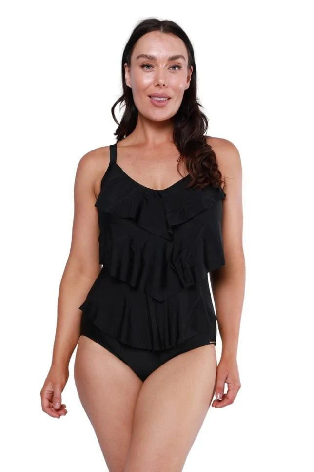 Black 3 Tier One Piece Swimsuit